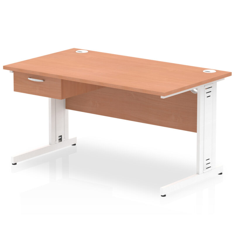 Pace Cable Managed Straight Desk White Frame With Single One Drawer Fixed Pedestal - Image 8