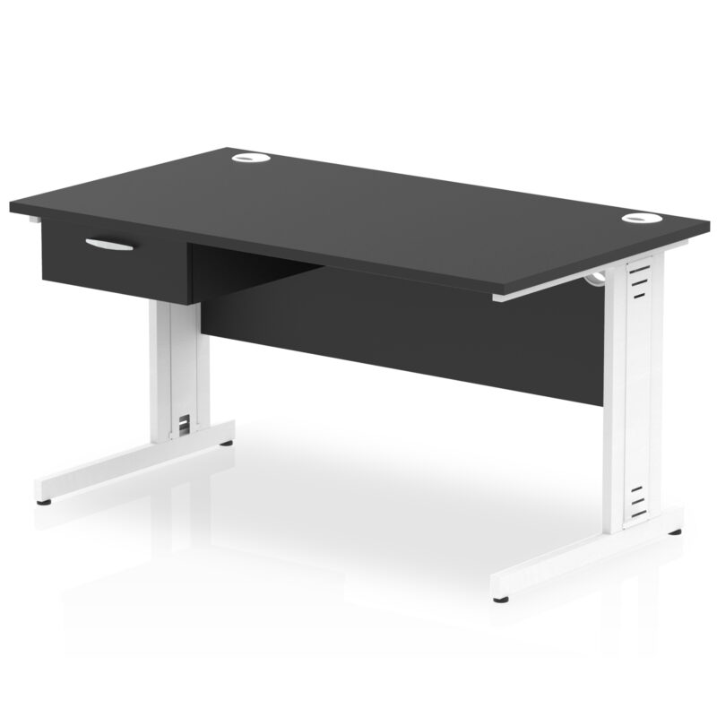 Pace Cable Managed Straight Desk White Frame With Single One Drawer Fixed Pedestal - Image 9