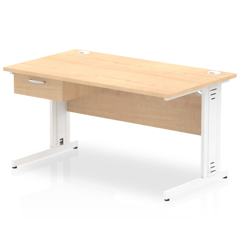 Pace Cable Managed Straight Desk White Frame With Single One Drawer Fixed Pedestal - Image 11