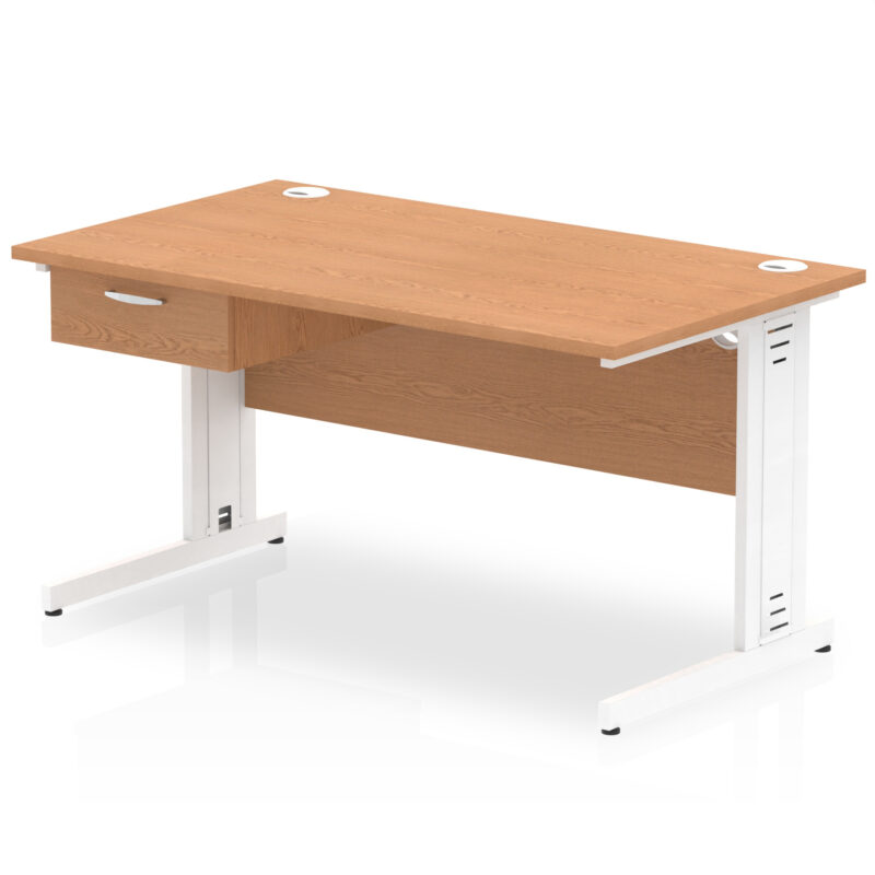 Pace Cable Managed Straight Desk White Frame With Single One Drawer Fixed Pedestal - Image 12
