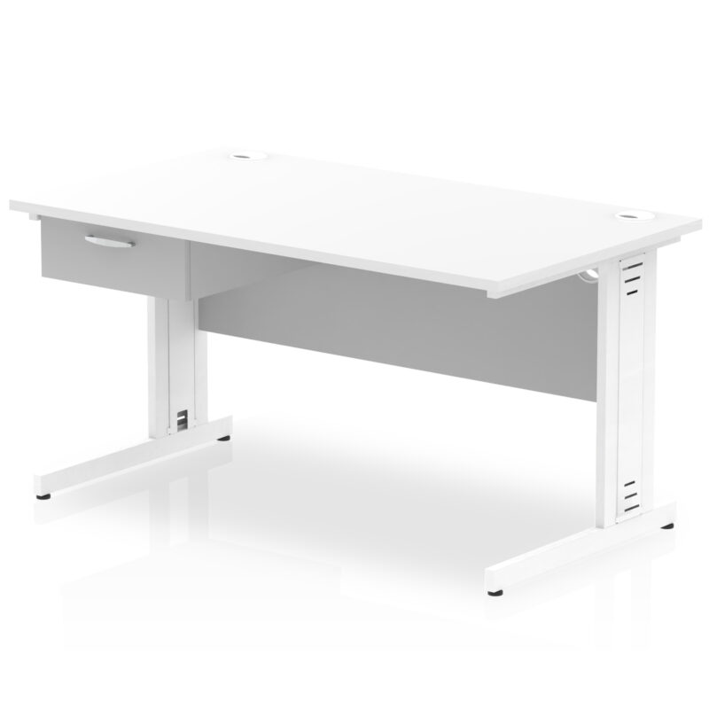 Pace Cable Managed Straight Desk White Frame With Single One Drawer Fixed Pedestal - Image 13