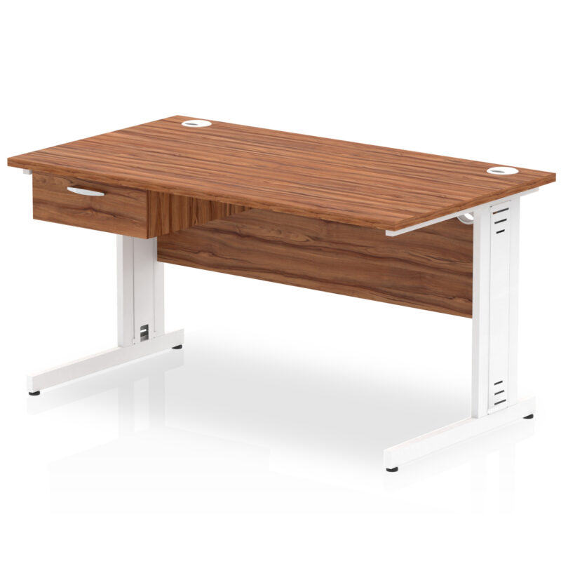 Pace Cable Managed Straight Desk White Frame With Single One Drawer Fixed Pedestal - Image 14