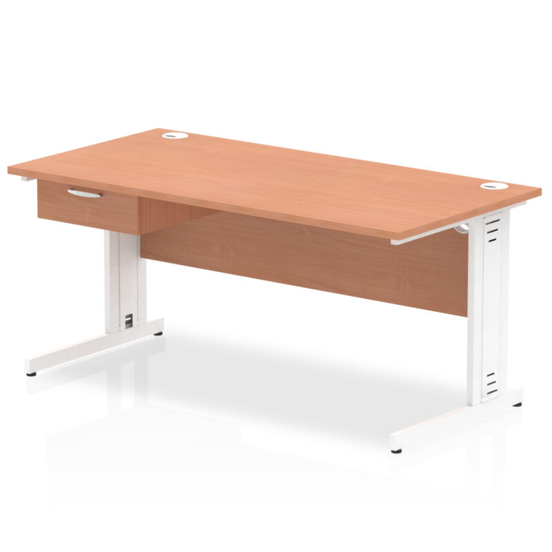 Pace Cable Managed Straight Desk White Frame With Single One Drawer Fixed Pedestal - Image 15