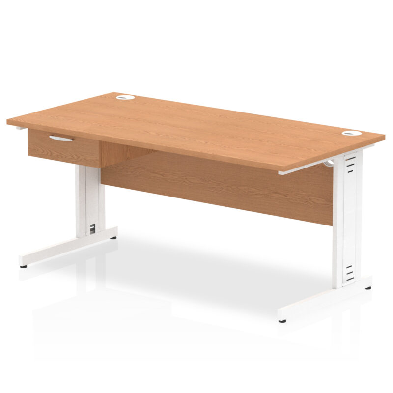 Pace Cable Managed Straight Desk White Frame With Single One Drawer Fixed Pedestal - Image 19