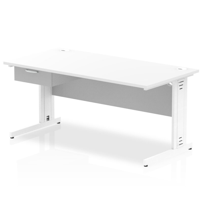 Pace Cable Managed Straight Desk White Frame With Single One Drawer Fixed Pedestal - Image 20