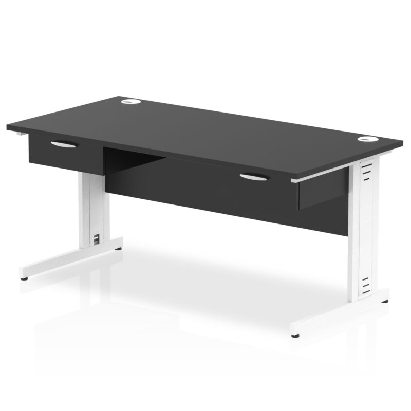 Pace Cable Managed Straight Desk White Frame With Two One Drawer Fixed Pedestals - Image 2