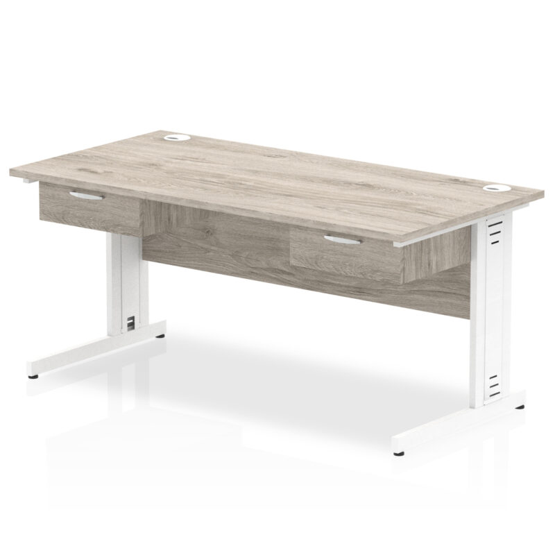 Pace Cable Managed Straight Desk White Frame With Two One Drawer Fixed Pedestals - Image 3