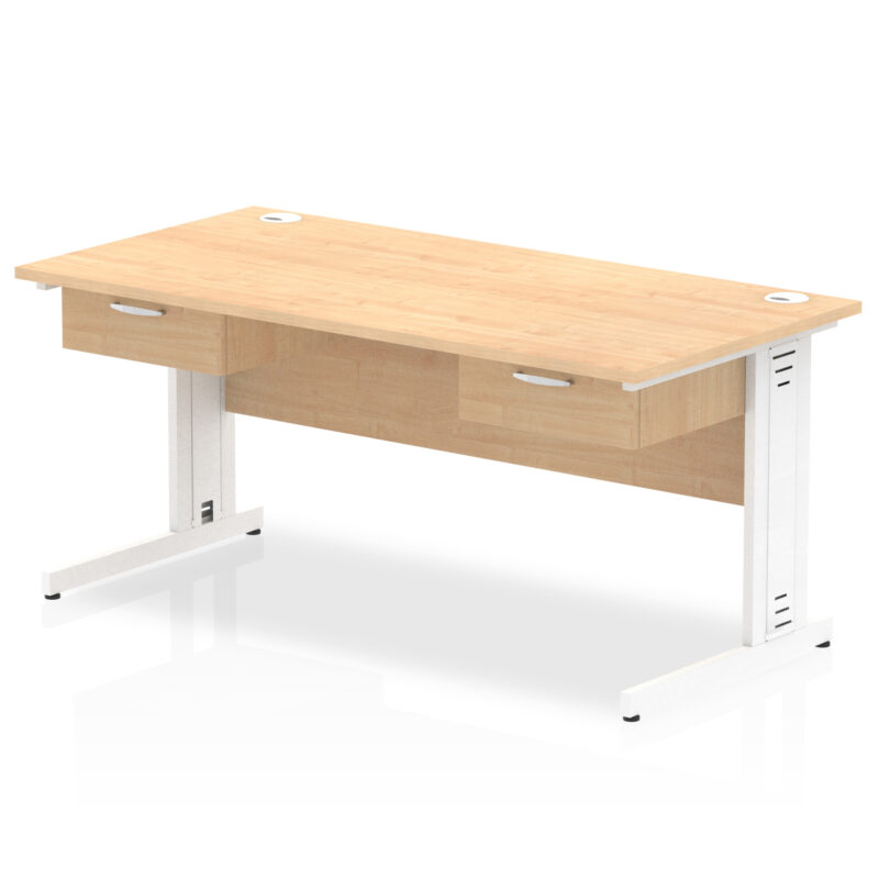 Pace Cable Managed Straight Desk White Frame With Two One Drawer Fixed Pedestals - Image 4
