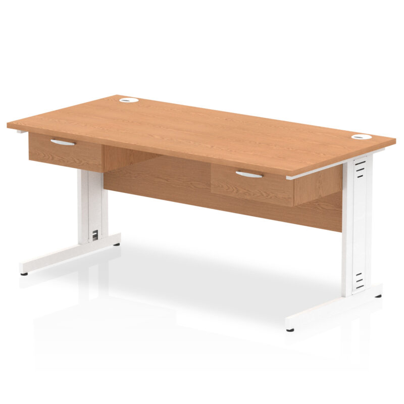 Pace Cable Managed Straight Desk White Frame With Two One Drawer Fixed Pedestals - Image 5