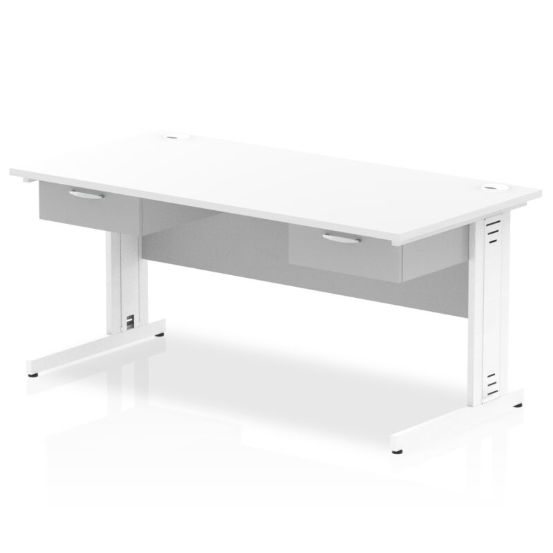 Pace Cable Managed Straight Desk White Frame With Two One Drawer Fixed Pedestals - Image 6