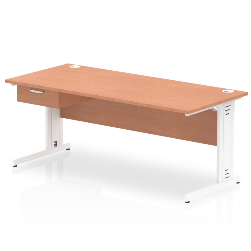 Pace Cable Managed Straight Desk White Frame With Single One Drawer Fixed Pedestal - Image 22