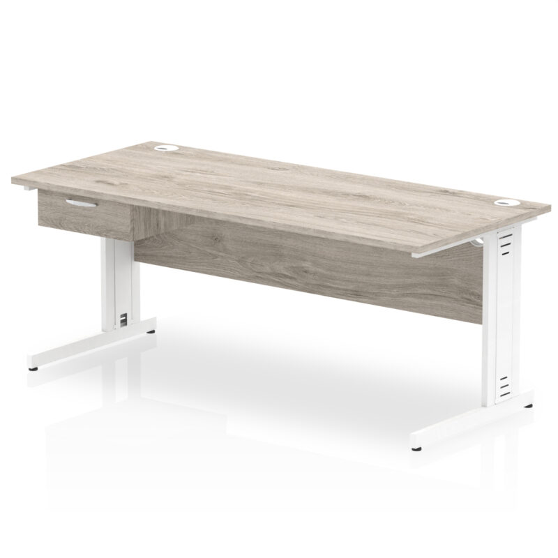 Pace Cable Managed Straight Desk White Frame With Single One Drawer Fixed Pedestal - Image 24