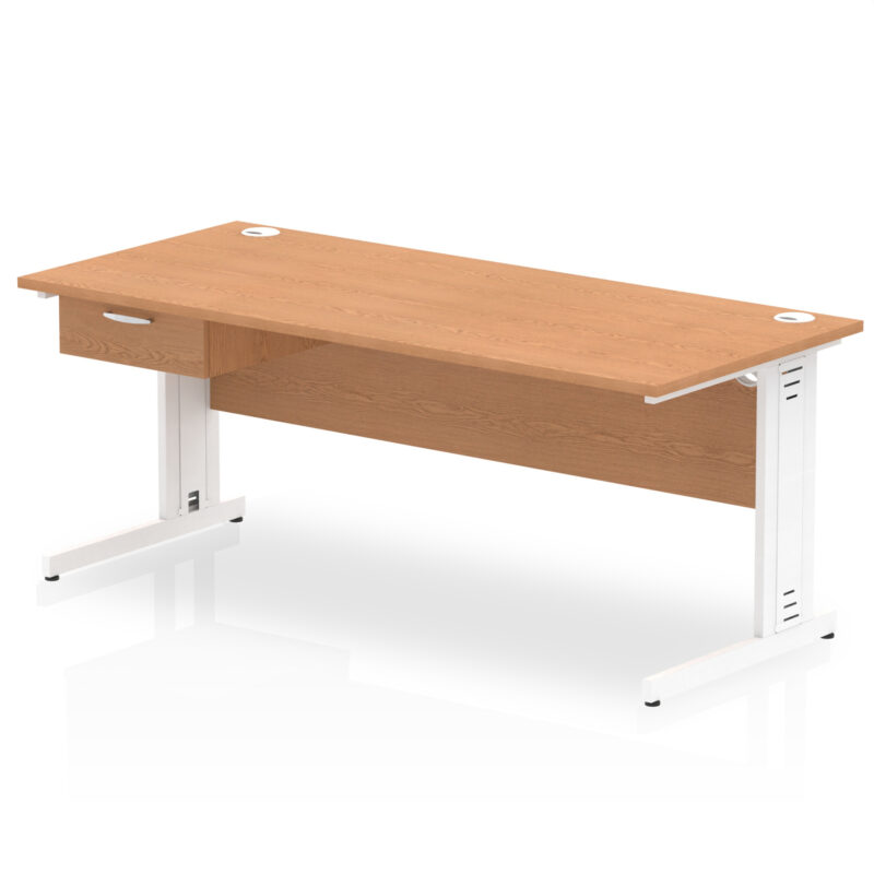 Pace Cable Managed Straight Desk White Frame With Single One Drawer Fixed Pedestal - Image 26