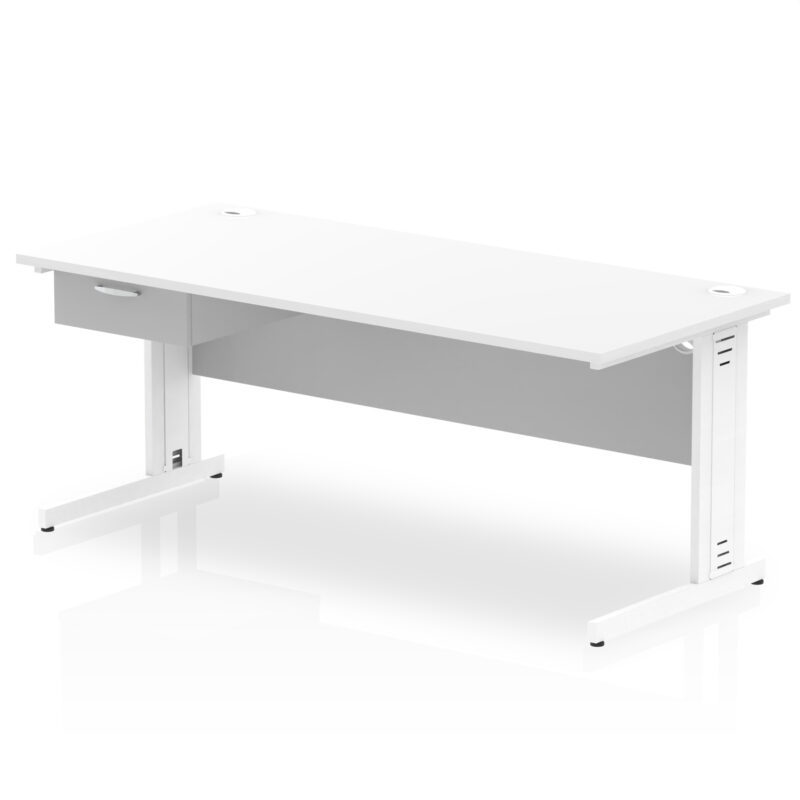 Pace Cable Managed Straight Desk White Frame With Single One Drawer Fixed Pedestal - Image 27