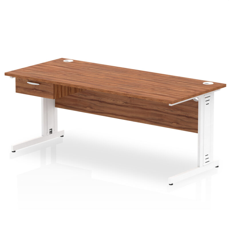 Pace Cable Managed Straight Desk White Frame With Single One Drawer Fixed Pedestal - Image 28