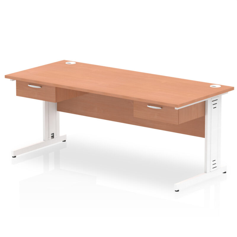 Pace Cable Managed Straight Desk White Frame With Two One Drawer Fixed Pedestals - Image 8