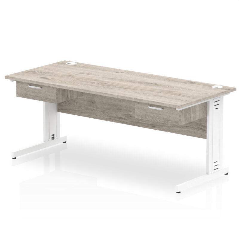 Pace Cable Managed Straight Desk White Frame With Two One Drawer Fixed Pedestals - Image 10