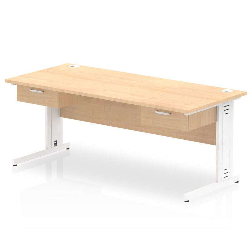 Pace Cable Managed Straight Desk White Frame With Two One Drawer Fixed Pedestals - Image 11