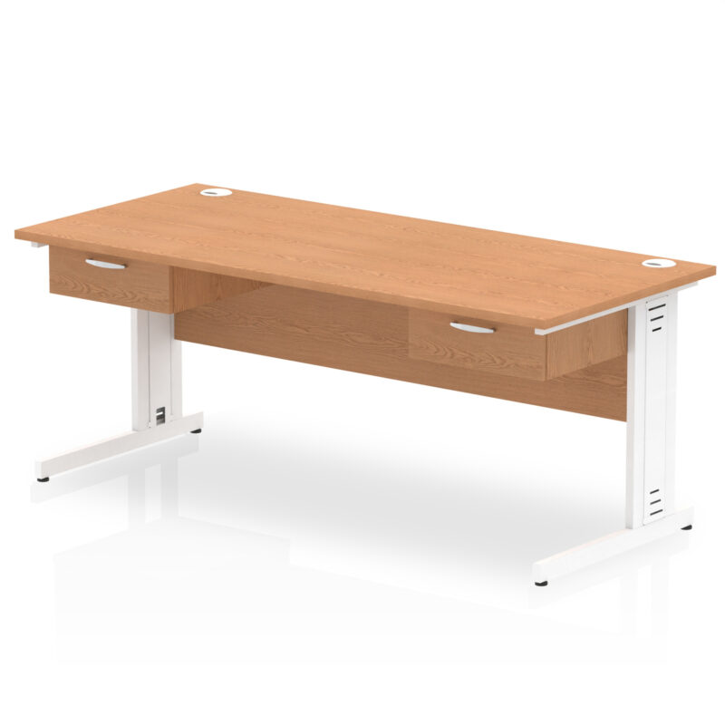 Pace Cable Managed Straight Desk White Frame With Two One Drawer Fixed Pedestals - Image 12