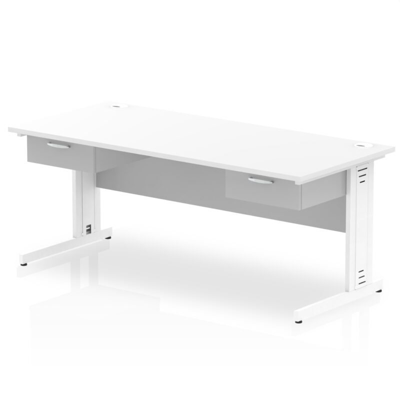 Pace Cable Managed Straight Desk White Frame With Two One Drawer Fixed Pedestals - Image 13