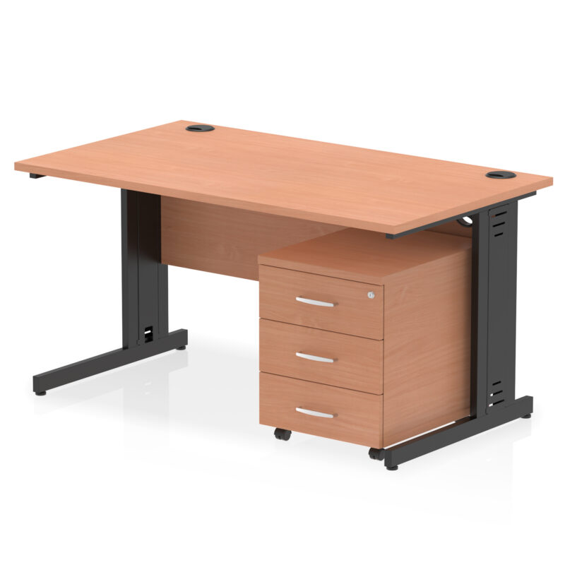 Pace 1400mm Cable Managed Straight Desk With Mobile Pedestal - Image 32