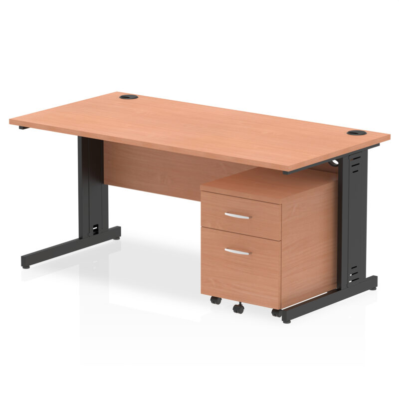 Pace 1600mm Cable Managed Straight Desk With Mobile Pedestal - Image 25