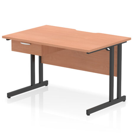 Pace Scalloped Edge Cantilever Straight Desk With Single One Drawer Fixed Pedestal