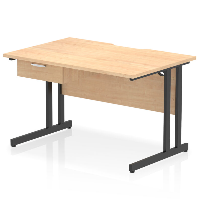 Pace Scalloped Edge Cantilever Straight Desk With Single One Drawer Fixed Pedestal - Image 3