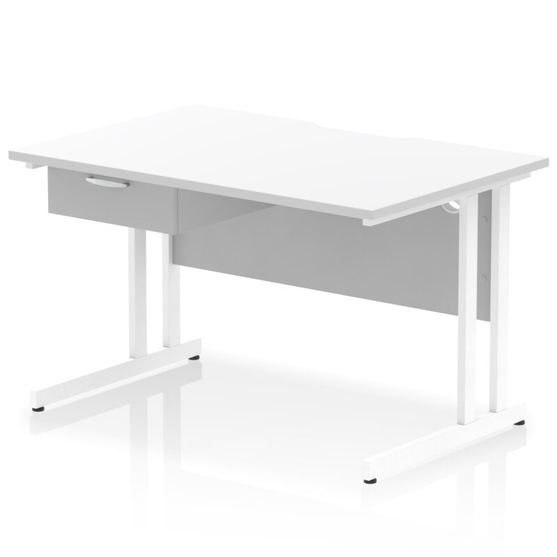 Pace Scalloped Edge Cantilever Straight Desk With Single One Drawer Fixed Pedestal - Image 45