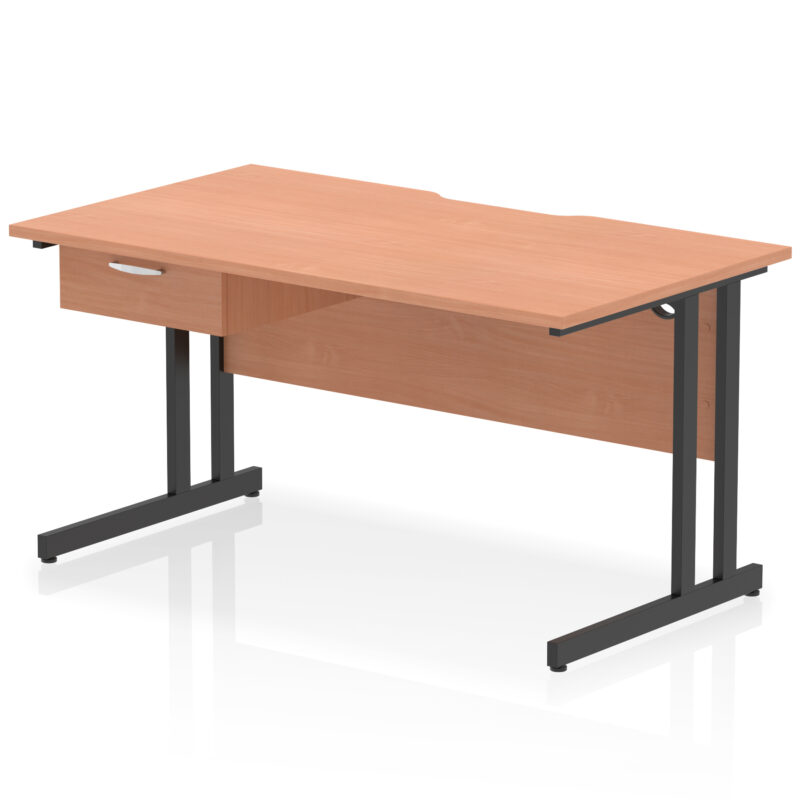 Pace Scalloped Edge Cantilever Straight Desk With Single One Drawer Fixed Pedestal - Image 7