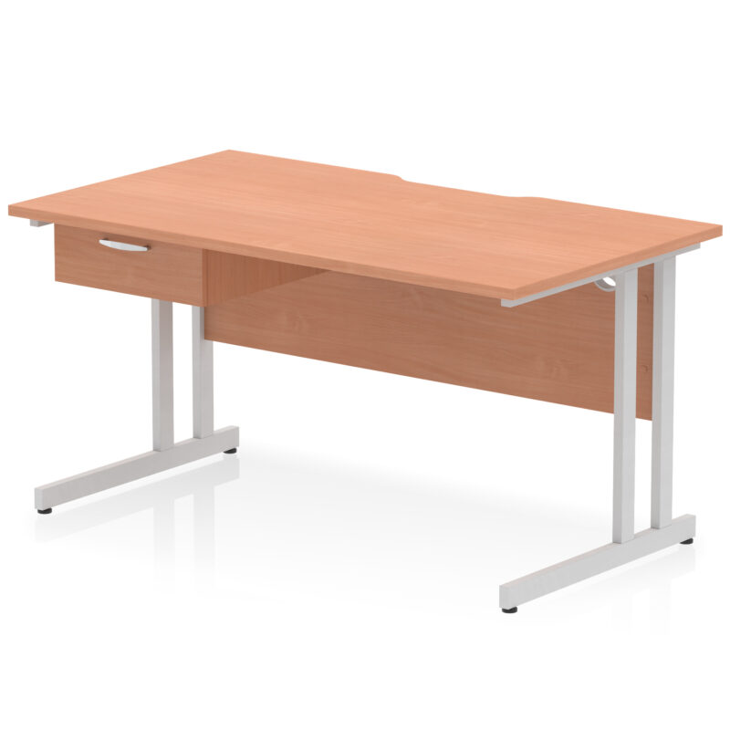 Pace Scalloped Edge Cantilever Straight Desk With Single One Drawer Fixed Pedestal - Image 25
