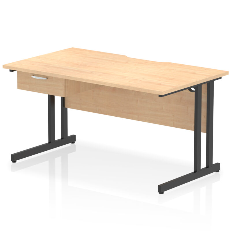 Pace Scalloped Edge Cantilever Straight Desk With Single One Drawer Fixed Pedestal - Image 9