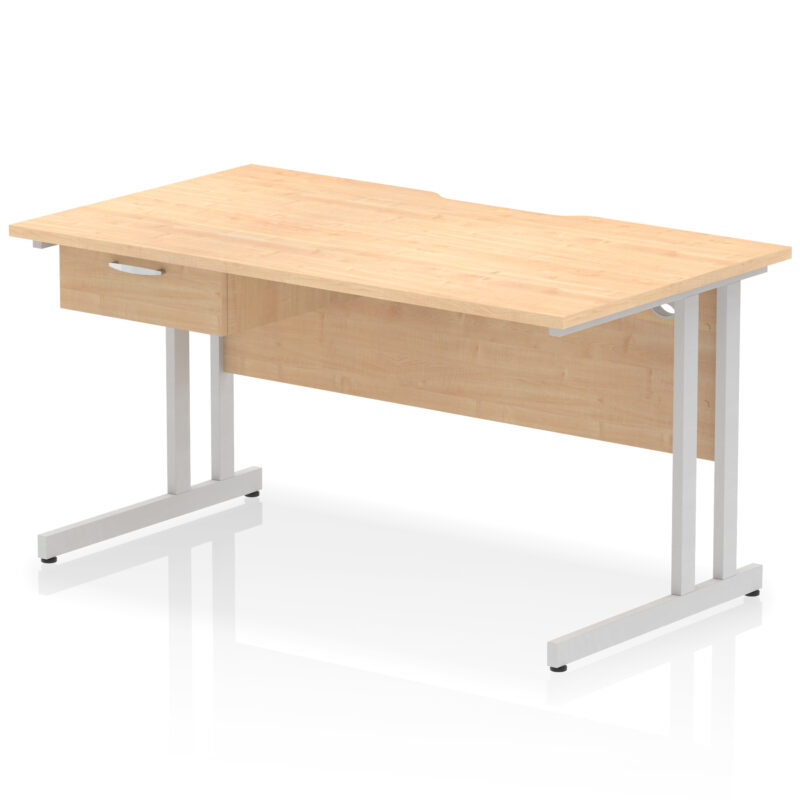 Pace Scalloped Edge Cantilever Straight Desk With Single One Drawer Fixed Pedestal - Image 27