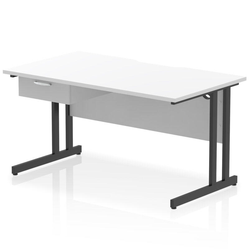 Pace Scalloped Edge Cantilever Straight Desk With Single One Drawer Fixed Pedestal - Image 12