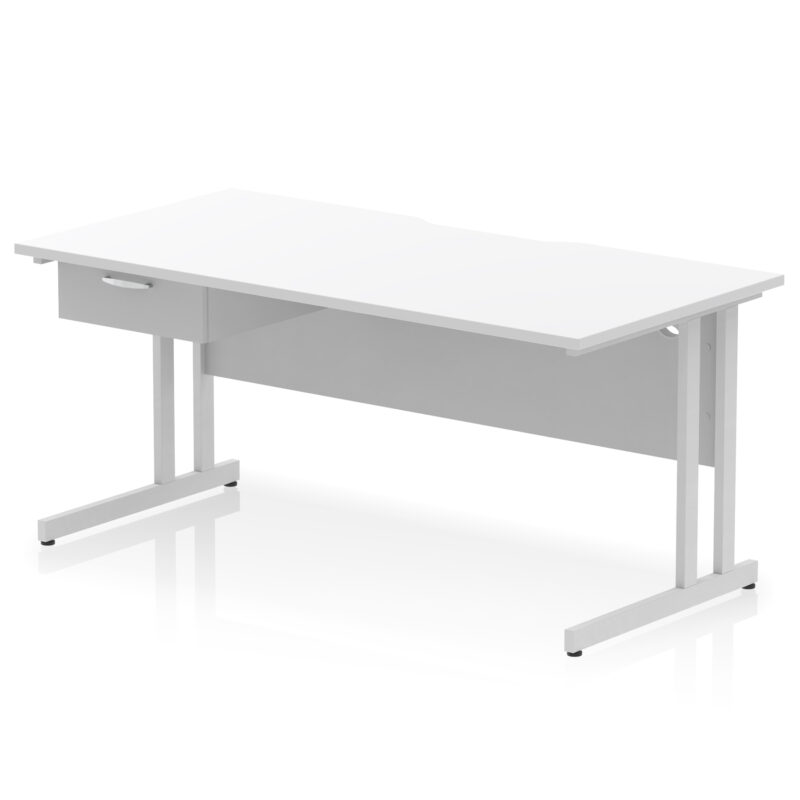 Pace Scalloped Edge Cantilever Straight Desk With Single One Drawer Fixed Pedestal - Image 36