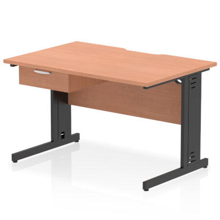 Pace Scalloped Edge Cable Managed Straight Desk With Single One Drawer Fixed Pedestal