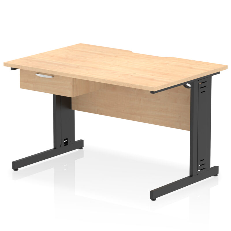Pace Scalloped Edge Cable Managed Straight Desk With Single One Drawer Fixed Pedestal - Image 3
