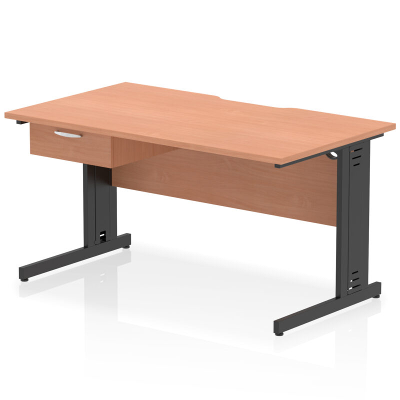 Pace Scalloped Edge Cable Managed Straight Desk With Single One Drawer Fixed Pedestal - Image 7