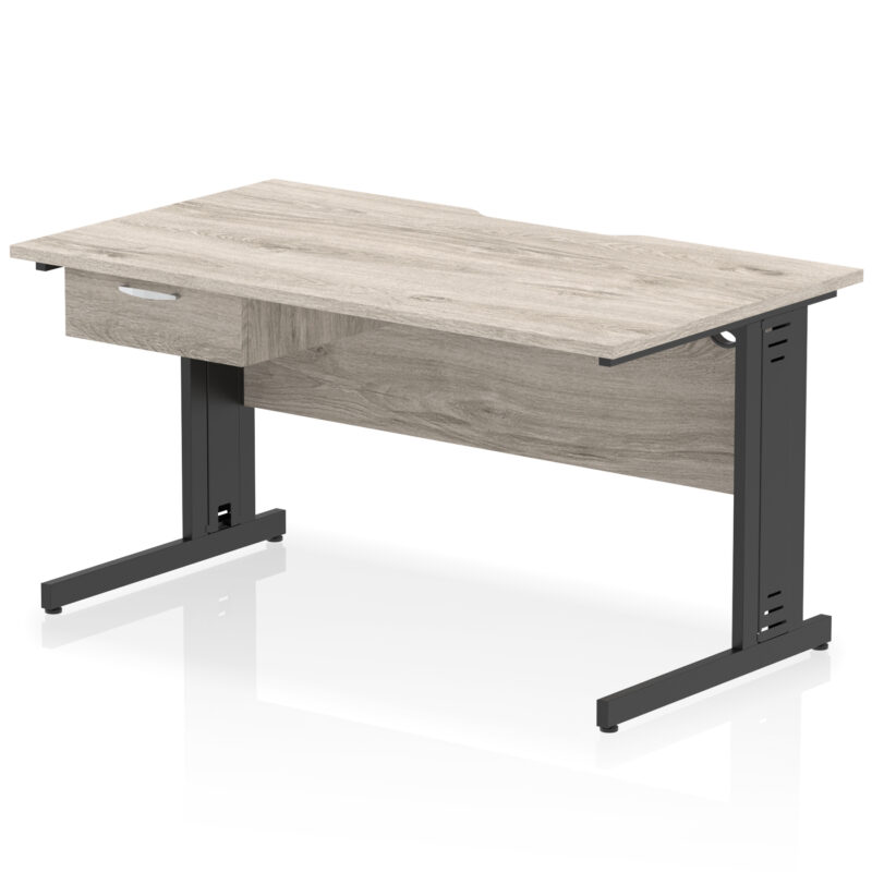 Pace Scalloped Edge Cable Managed Straight Desk With Single One Drawer Fixed Pedestal - Image 8