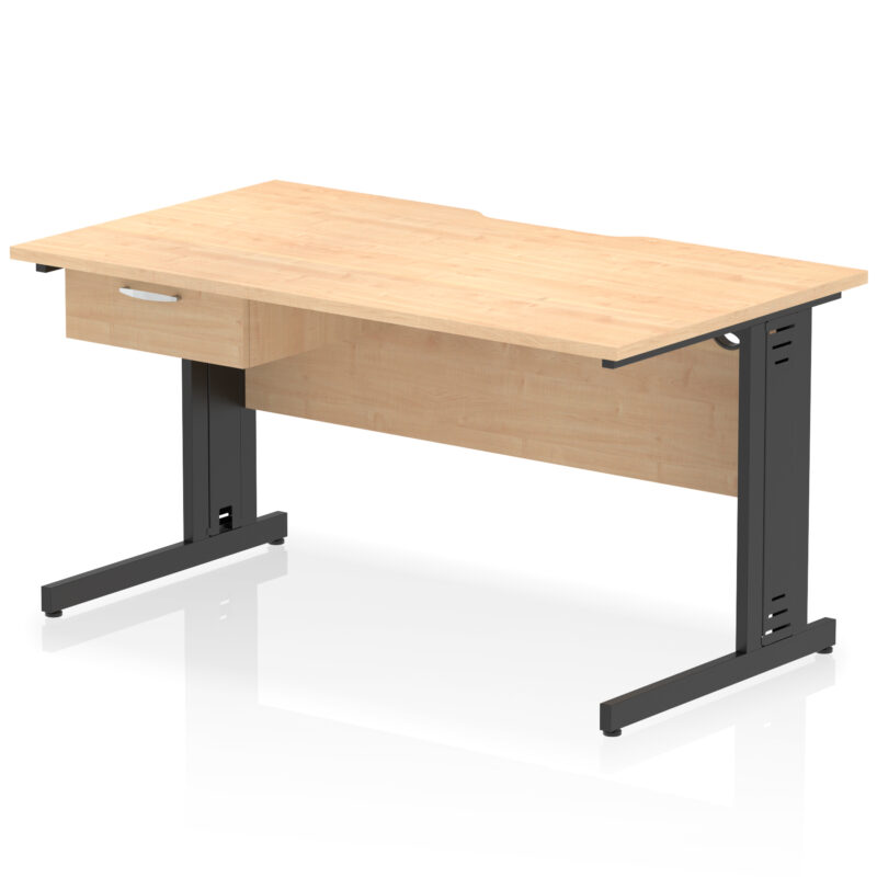 Pace Scalloped Edge Cable Managed Straight Desk With Single One Drawer Fixed Pedestal - Image 9