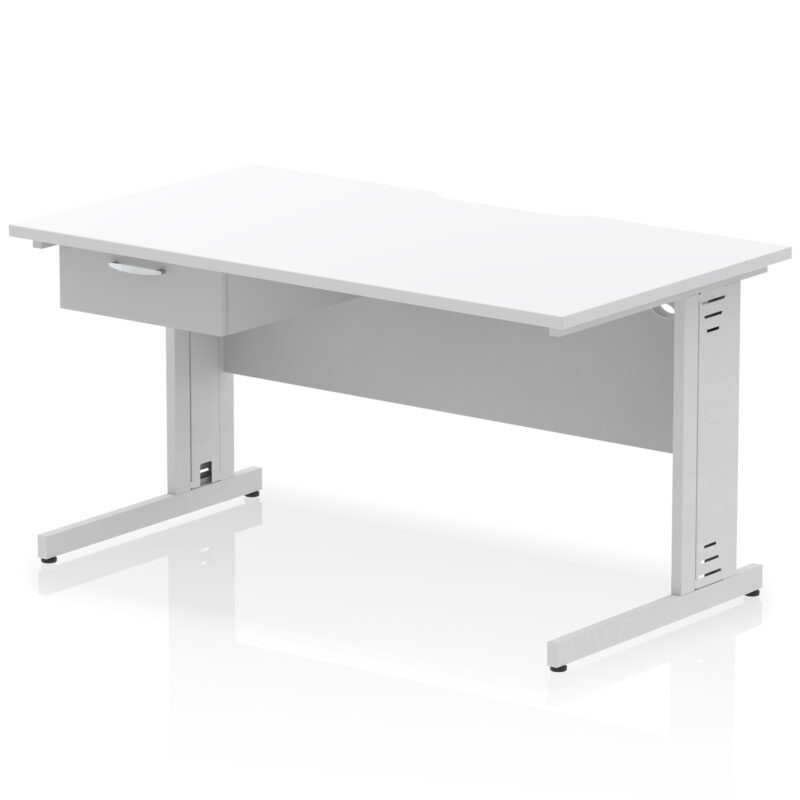 Pace Scalloped Edge Cable Managed Straight Desk With Single One Drawer Fixed Pedestal - Image 30