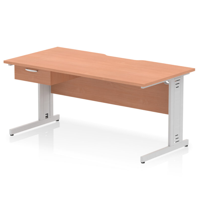Pace Scalloped Edge Cable Managed Straight Desk With Single One Drawer Fixed Pedestal - Image 31