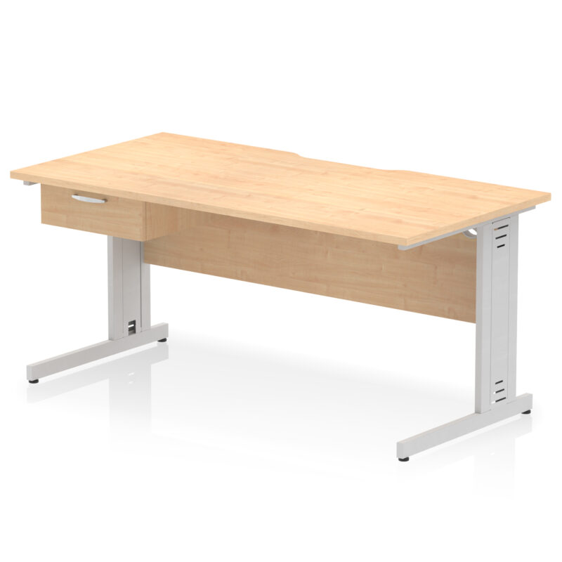 Pace Scalloped Edge Cable Managed Straight Desk With Single One Drawer Fixed Pedestal - Image 33