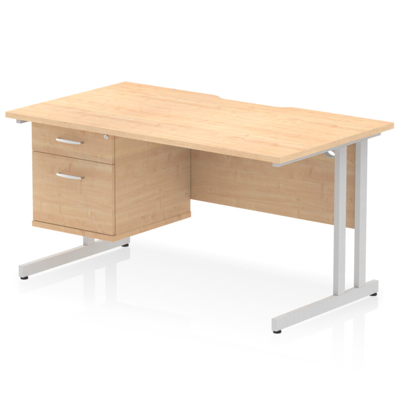Pace Scalloped Edge 1400mm Cantilever Straight Desk With Single Fixed Pedestal - Image 10