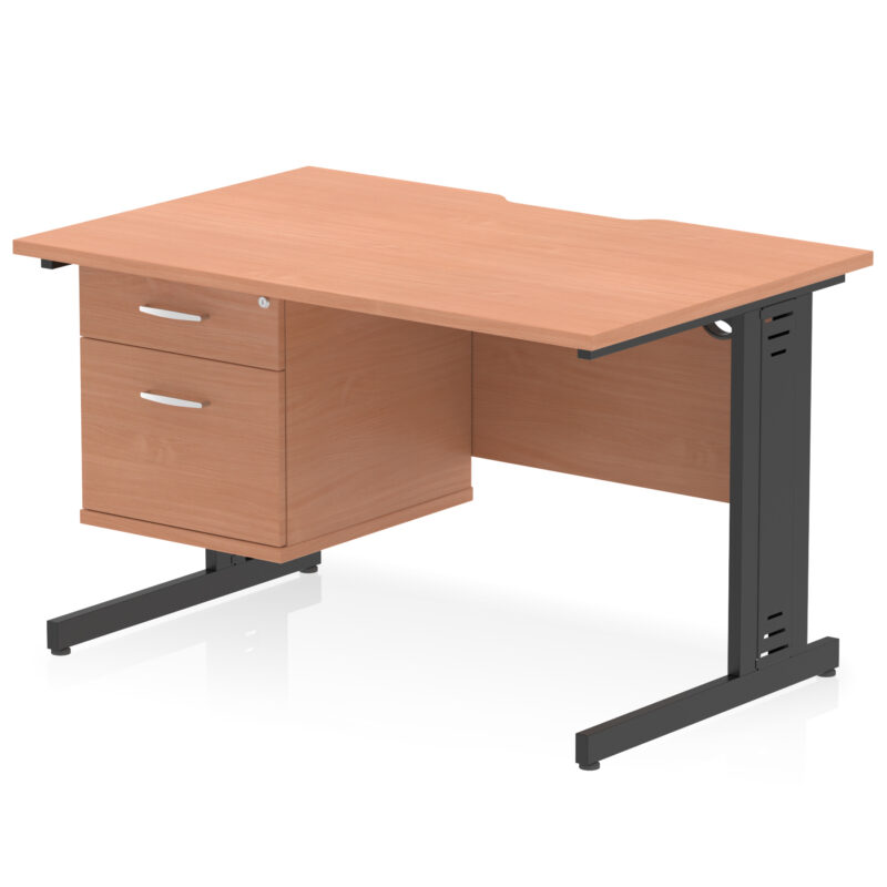 Pace Scalloped Edge 1200mm Cable Managed Straight Desk With Single Fixed Pedestal - Image 3