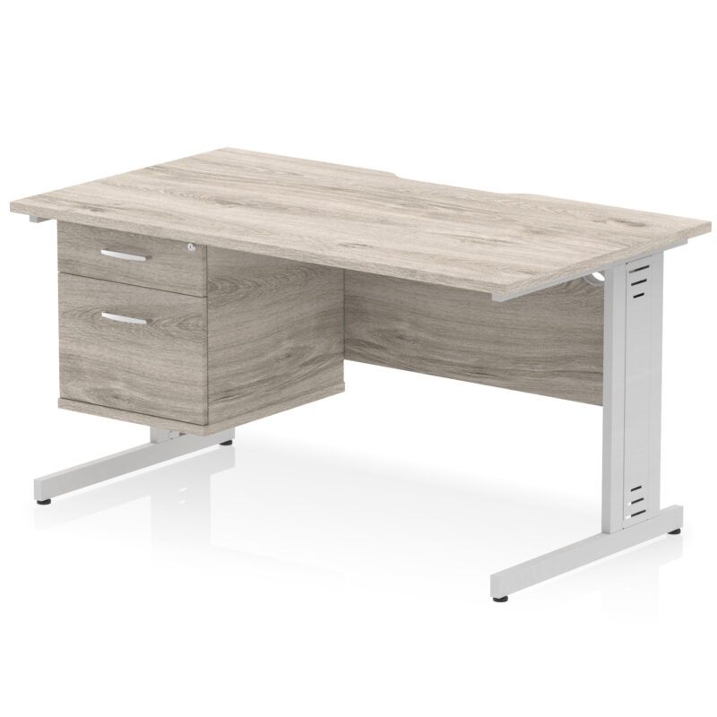 Pace Scalloped Edge 1400mm Cable Managed Straight Desk With Single Fixed Pedestal - Image 7