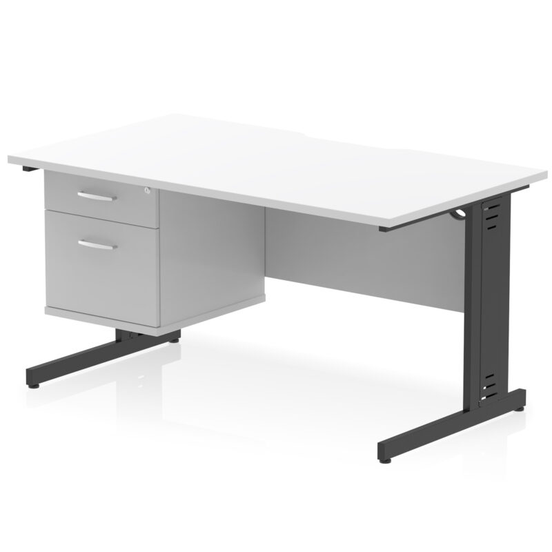 Pace Scalloped Edge 1400mm Cable Managed Straight Desk With Single Fixed Pedestal - Image 18
