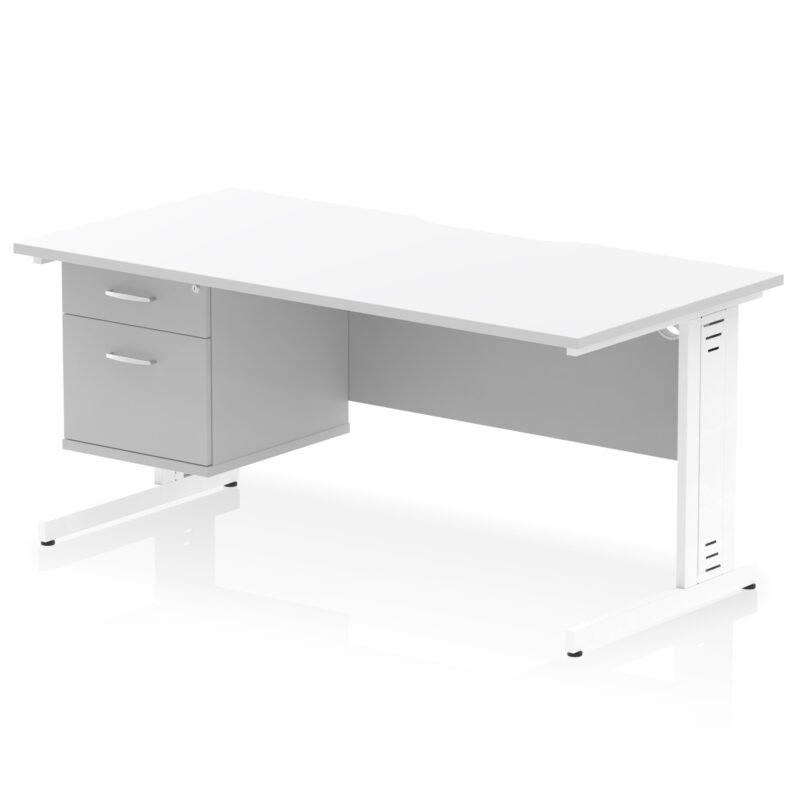 Pace Scalloped Edge 1600mm Cable Managed Straight Desk With Single Fixed Pedestal - Image 20