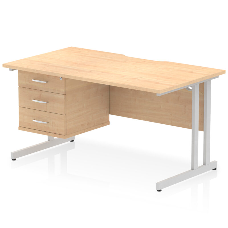 Pace Scalloped Edge 1400mm Cantilever Straight Desk With Single Fixed Pedestal - Image 28