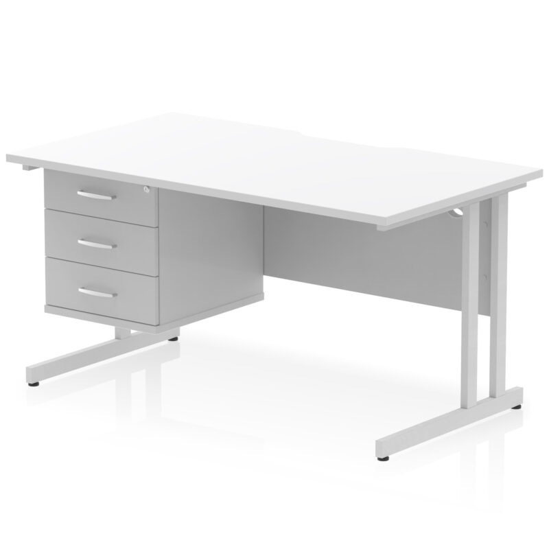 Pace Scalloped Edge 1400mm Cantilever Straight Desk With Single Fixed Pedestal - Image 37